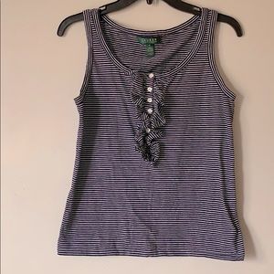 Horizontal Pin Stripe Ruffled Tank Top